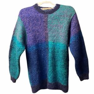 Vintage 80’s 90’s Era Perry Ellis color-blocked, crewneck mohair wool sweater